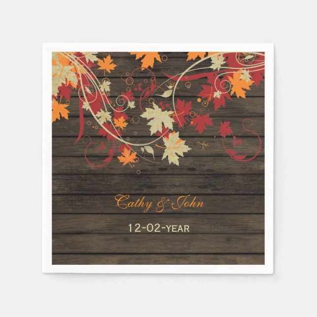 Serviette En Papier Barne Bois Rustique Feuilles Mariage (Devant)