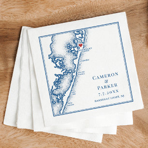Serviette En Papier Barnegat Light NJ Carte Navy Mariage Élégant