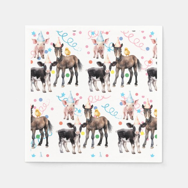 Serviette En Papier Barnyard Farm Animaux 1er anniversaire (Devant)