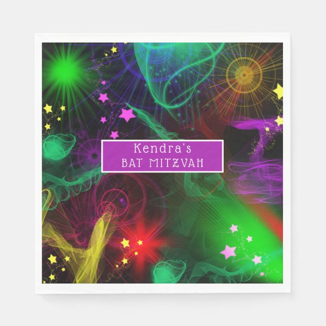 Serviette En Papier Barre / Barre Mitzvah Neon Paint Splatter (Devant)