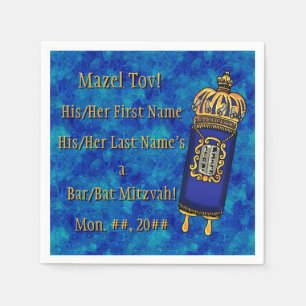 Serviette En Papier Barre-Batte Mitzvah Torah sur le marbre bleu