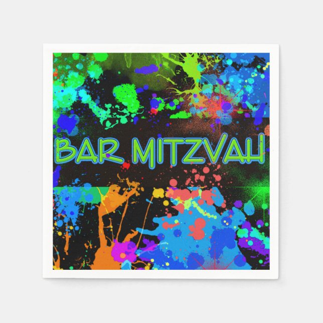 Serviette En Papier Barre Mitzvah Paint Splatz, Paint Ball Papier Napk (Devant)