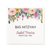 Bas Mitzvah Floral serviettes personnalisées