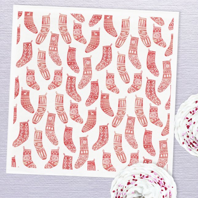 Serviette En Papier Bas nordiques Noël scandinave Rouge Blanc (Red and white Nordic Scandinavian stockings paper party napkins)