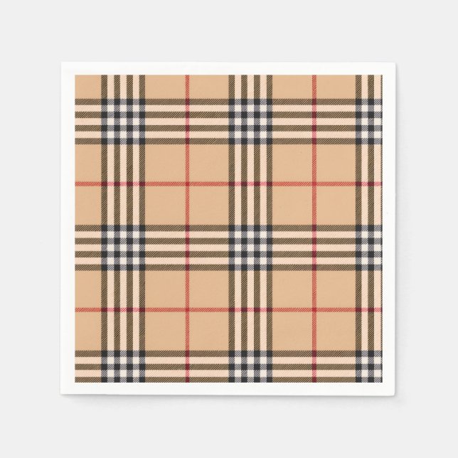 Serviette En Papier Base Chic Tan Chaud Blanc Noir Brown Tartan (Devant)