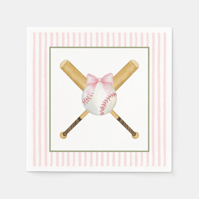 Serviette En Papier Baseball à rayures roses  (Devant)