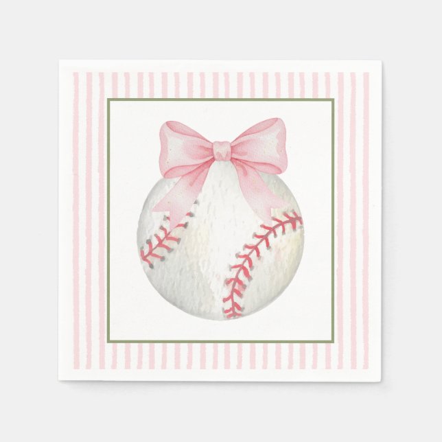 Serviette En Papier Baseball à rayures roses  (Devant)