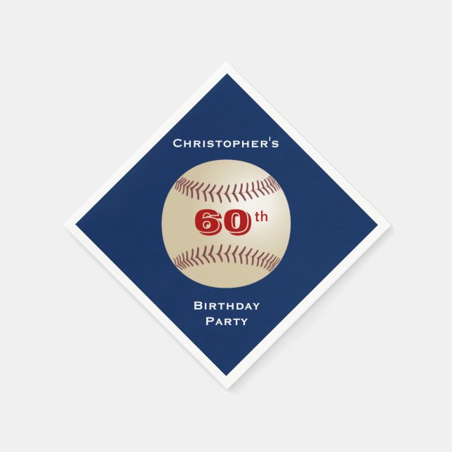 Serviette En Papier Baseball Blue Name 60th Birthday Party Paper (Coin)
