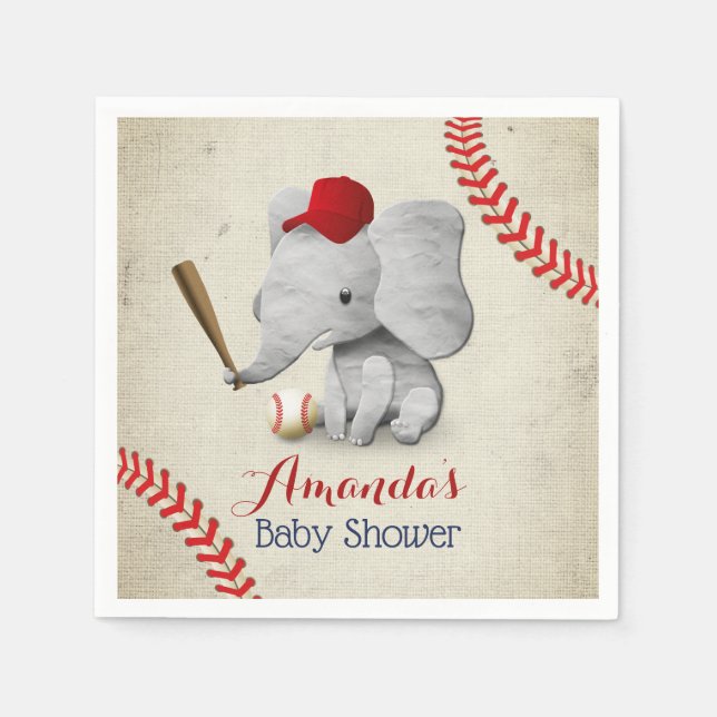 Serviette En Papier Baseball Boy Cute Elephant Baby shower (Devant)