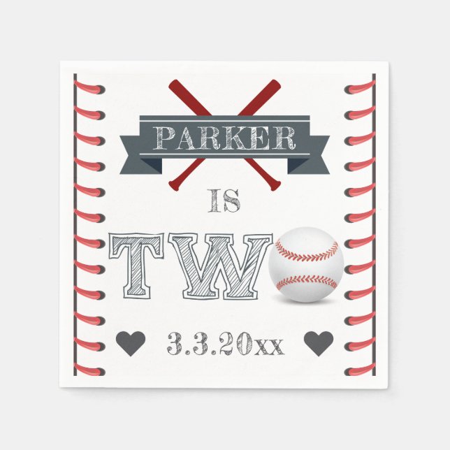 Serviette En Papier Baseball Deuxième anniversaire Personnalisé (Devant)