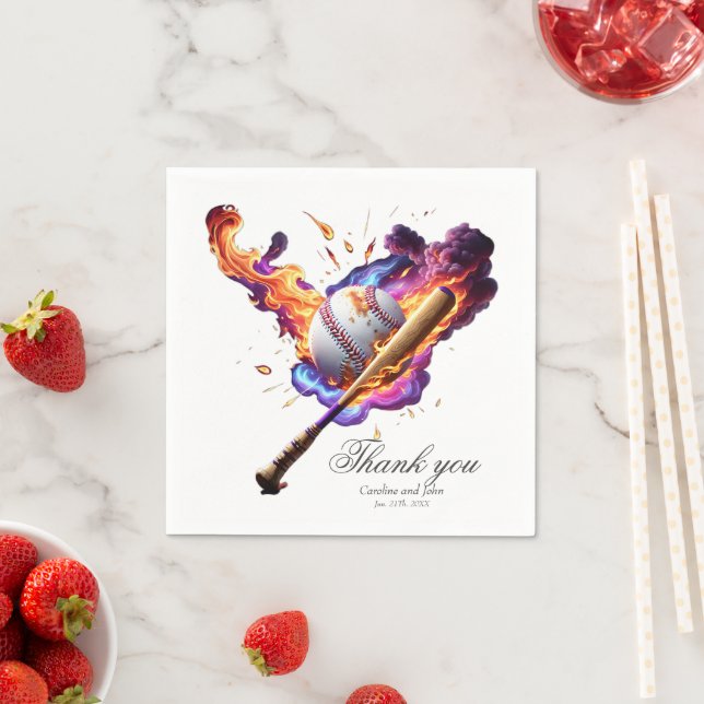 Serviette En Papier Baseball en feu. (En situation)