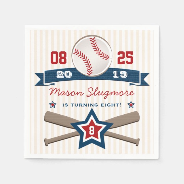 SERVIETTE EN PAPIER BASEBALL ET BATS ANNIVERSAIRE (Devant)