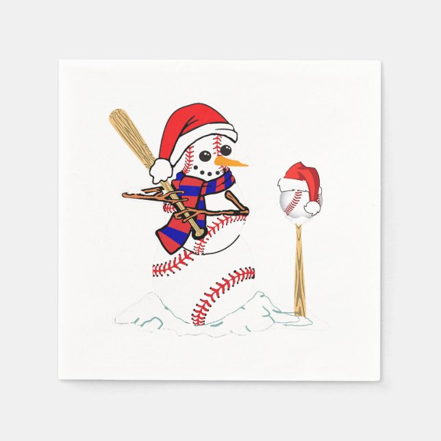 Serviette En Papier Baseball Noël Snowman Jouer Baseball (Devant)