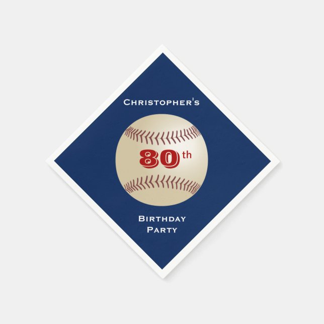 Serviette En Papier Baseball, Nom, 80e Anniversaire Party Blue Paper (Coin)
