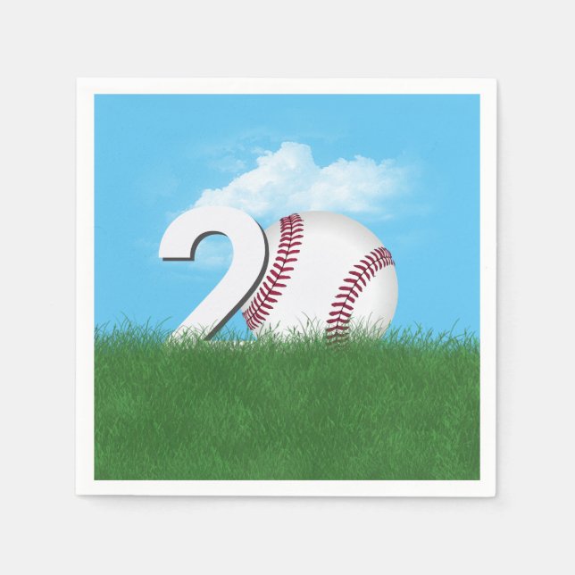 Serviette En Papier Baseball pour 20 ans dans l'herbe verte (Devant)