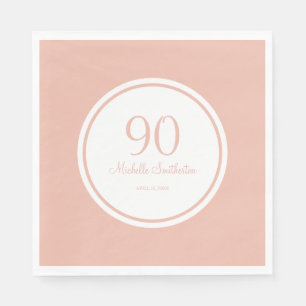 Serviette En Papier Basique rose blanc 90e fête d'anniversaire
