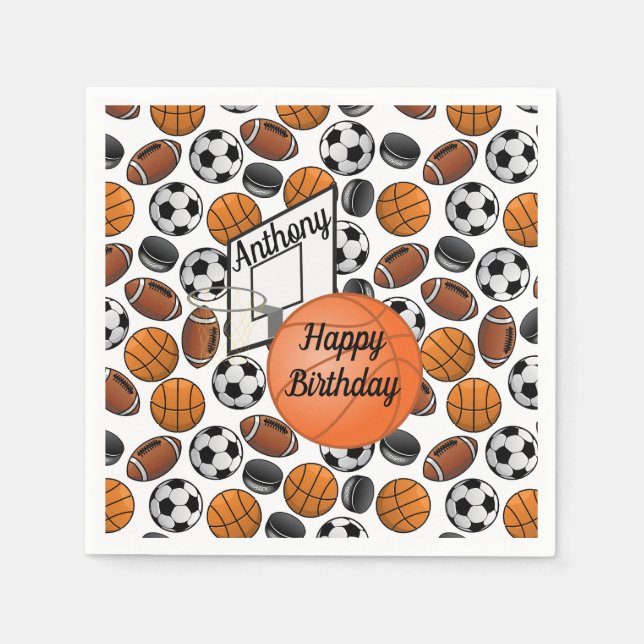 Serviette En Papier Basket-ball d'anniversaire personnalisé (Devant)
