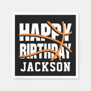 Serviette En Papier Basket-ball Orange Noir Joyeux Anniversaire Fête