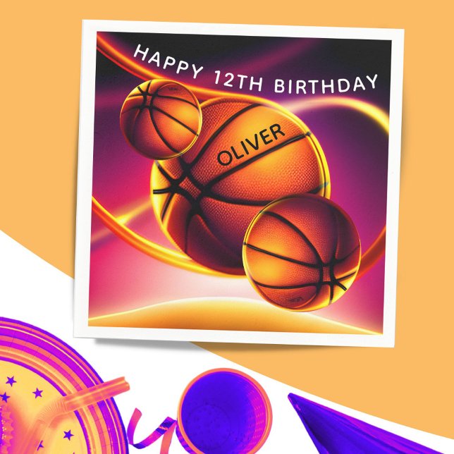 Serviette En Papier Basketball Ball Sports Bonne fête d'anniversaire (Créateur téléchargé)