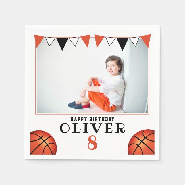 Serviette En Papier Basketball Ball Sports Boy Photo Anniversaire (Devant)