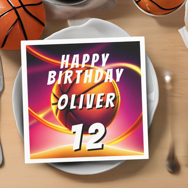 Serviette En Papier Basketball Ball Vivid Sports heureux Anniversaire (Créateur téléchargé)