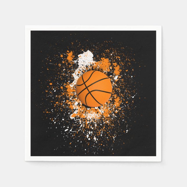 Serviette En Papier Basketball Grunge Paint Splatz orange Noir (Devant)