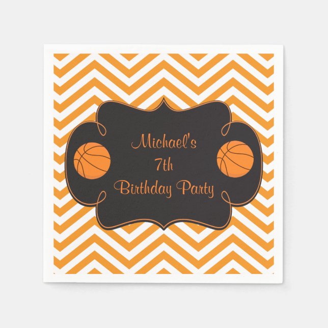Serviette En Papier Basketball Sports Orange Anniversaire (Devant)