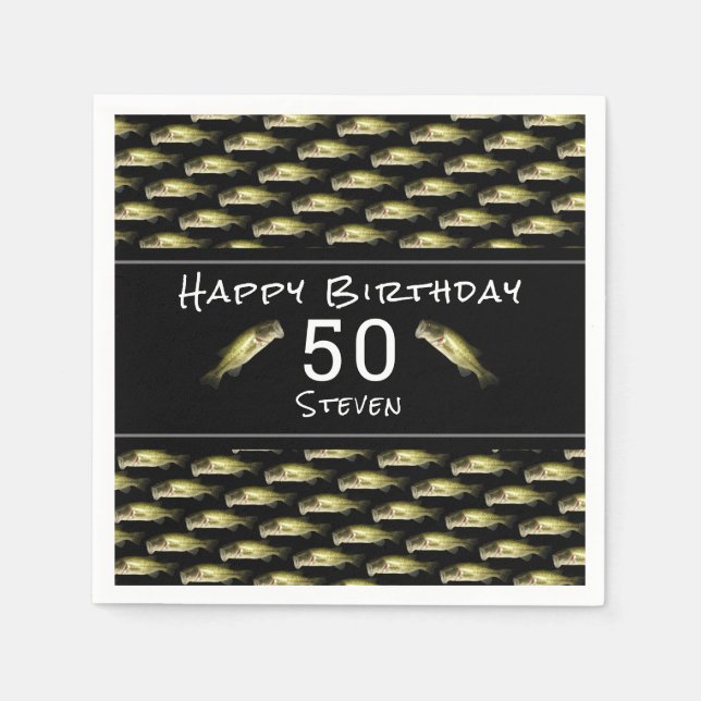 Serviette En Papier Bass Fishing 50e anniversaire Black Mens Personnal (Devant)