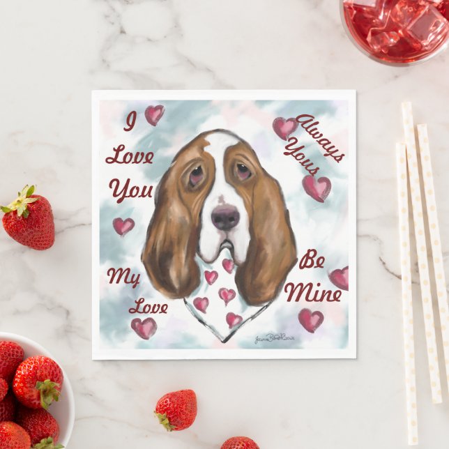 SERVIETTE EN PAPIER BASSET HOUND (En situation)