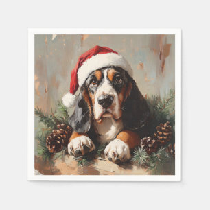 Serviette En Papier Basset Hound dans une peinture à l'huile de chapea