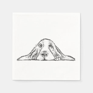 Serviette En Papier basset hound noir blanc yeux de chiot simple
