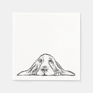 Serviette En Papier basset hound noir blanc yeux de chiot simple