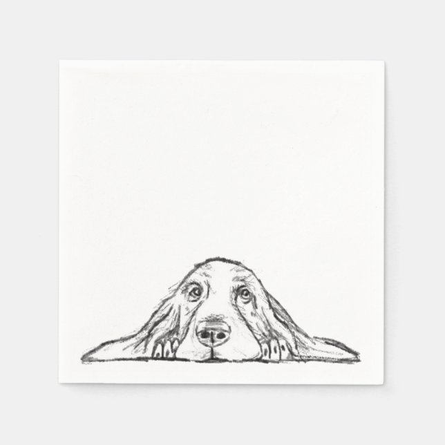 Serviette En Papier basset hound noir blanc yeux de chiot simple  (Devant)