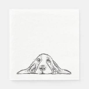 Serviette En Papier basset hound noir blanc yeux de chiot simple