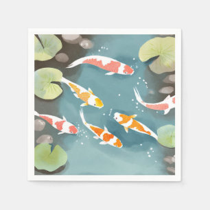 Serviette En Papier Bassin de carpes koï aquarelle Belle peinture de