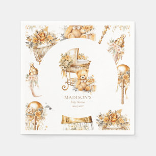 Serviette En Papier Bassinet Chic Beige & Or Personnalisé