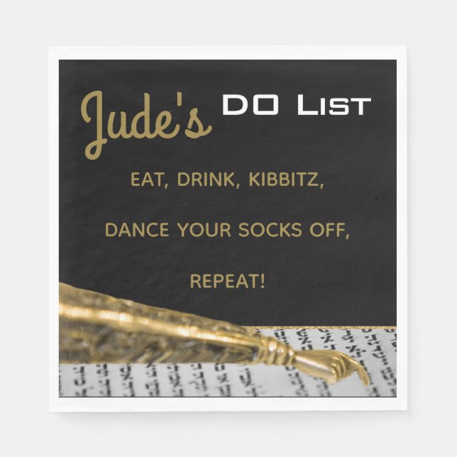 Serviette En Papier Bat Bar Mitzvah Gold Yad Napkins (Devant)