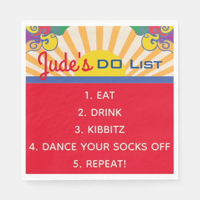 Serviette En Papier Bat Bar Mitzvah Hippie Naples à thème (Devant)