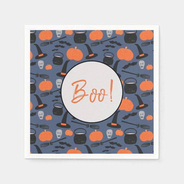 Serviette En Papier Bat Broomstick Citrouille de sorcière Halloween Bo (Devant)