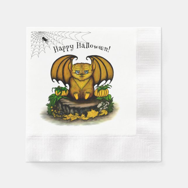Serviette En Papier Bat d'Halloween mignonne (Devant)