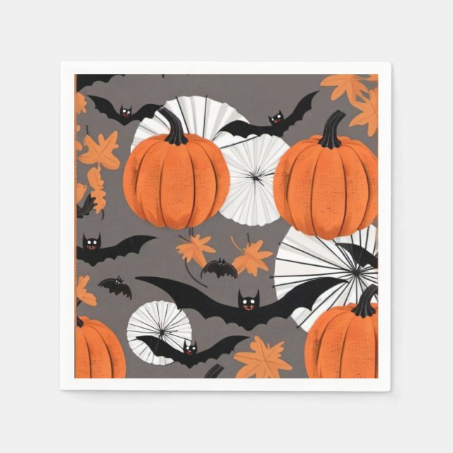 Serviette En Papier Bat d'Halloween mignonne et fête Citrouille (Devant)