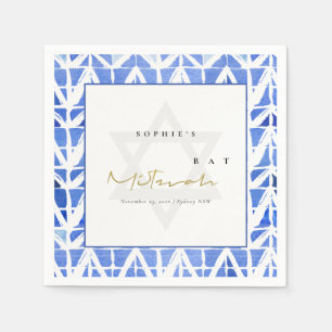 SERVIETTE EN PAPIER BAT MITZVAH BAR CHEVRON BLEU INDIGO WATERCOLOR
