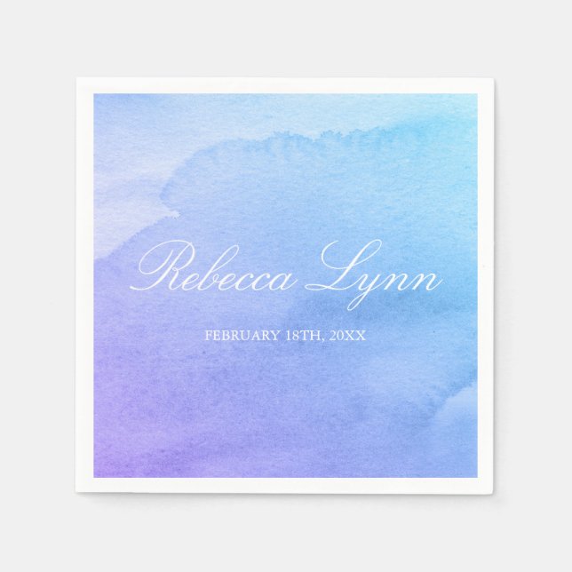 Serviette En Papier Bat mitzvah d'aquarelle violet et Turquoise (Devant)