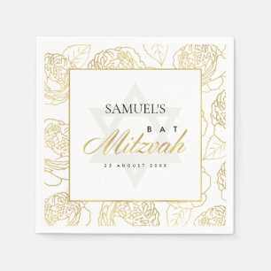 Serviette En Papier Bat mitzvah DE BARRE FLORALE ROSE BLANCHE GLAM FAU