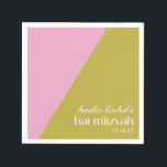 Serviette En Papier Bat mitzvah de bloc de couleur géométrique vert ro<br><div class="desc">Bat mitzvah moderne rose et mousse couleur verte bloc de couleur</div>