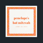 Serviette En Papier Bat mitzvah de bordure orange brillant rétro perso<br><div class="desc">Serviettes de Bat mitzvah de frontière orange brillant</div>