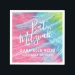 Serviette En Papier Bat mitzvah de teinture personnalisée en bleu rose<br><div class="desc">Serviettes personnalisées Tie Dye Bat mitzvah avec une palette de couleurs tendance rose, bleu turquoise et violet pour un déjeuner ou une décoration hippie chic à la réception pour correspondre à une soirée mitzvah à thème rétro. La touche moderne sur teinture rétro a une texture de tissu subtile pour un...</div>