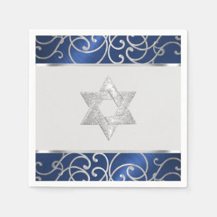Serviette En Papier Bat mitzvah Elegant Marine Bleu et Silver Filigree