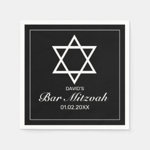 Serviette En Papier Bat mitzvah minimaliste noir blanc moderne