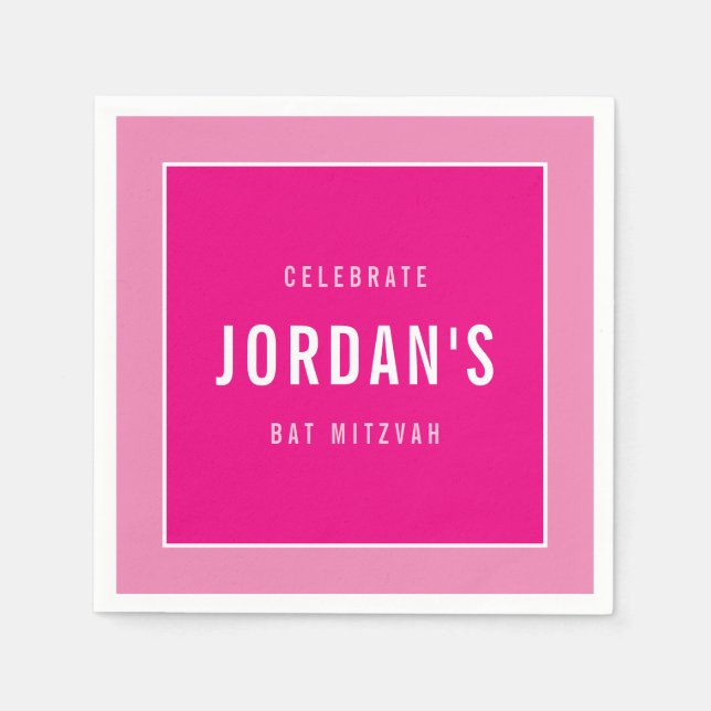 Serviette En Papier BAT MITZVAH moderne bold bloc assez rose (Devant)